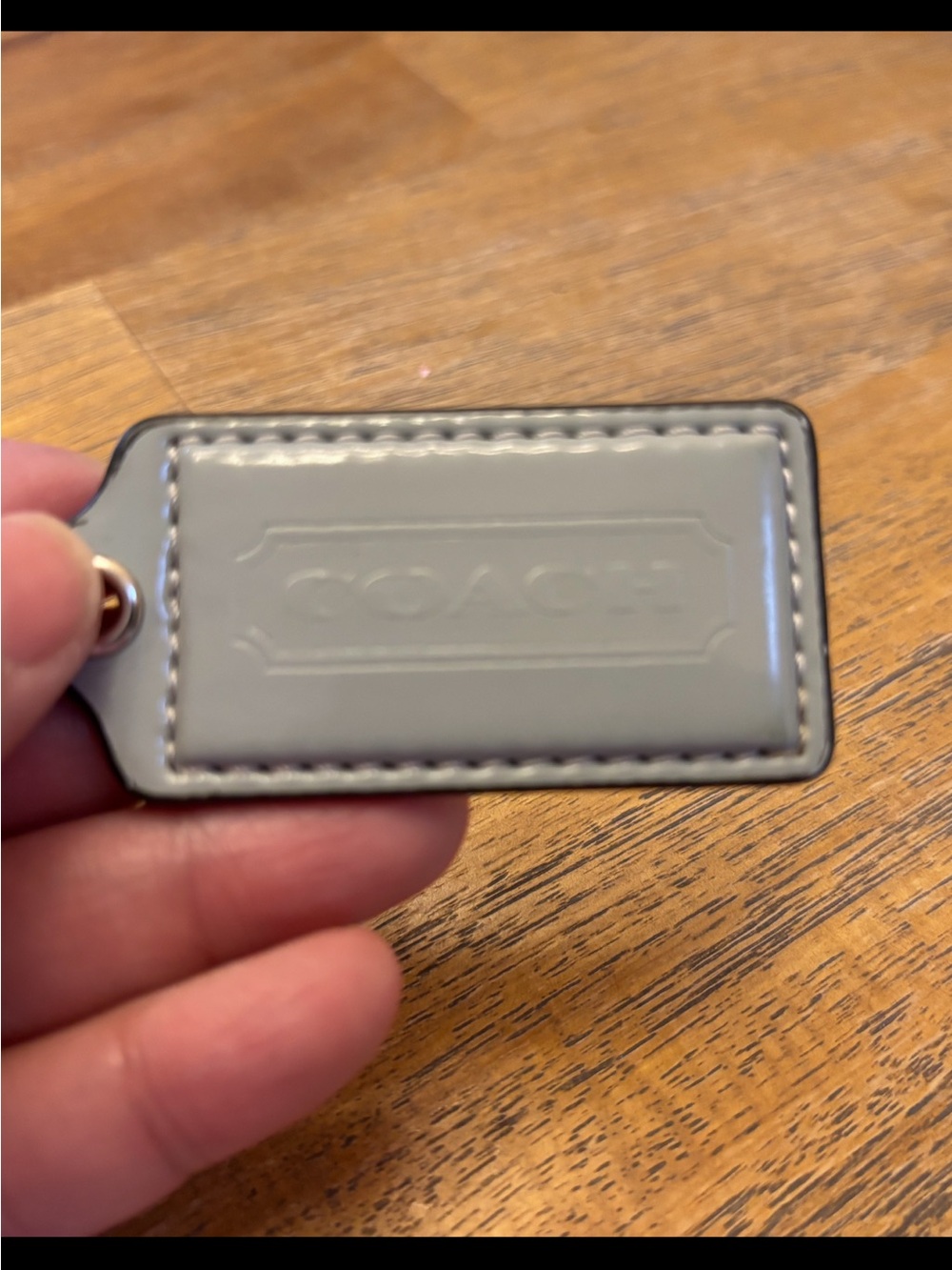 Coach Light Blue Leather Key Tag with Embossed Logo